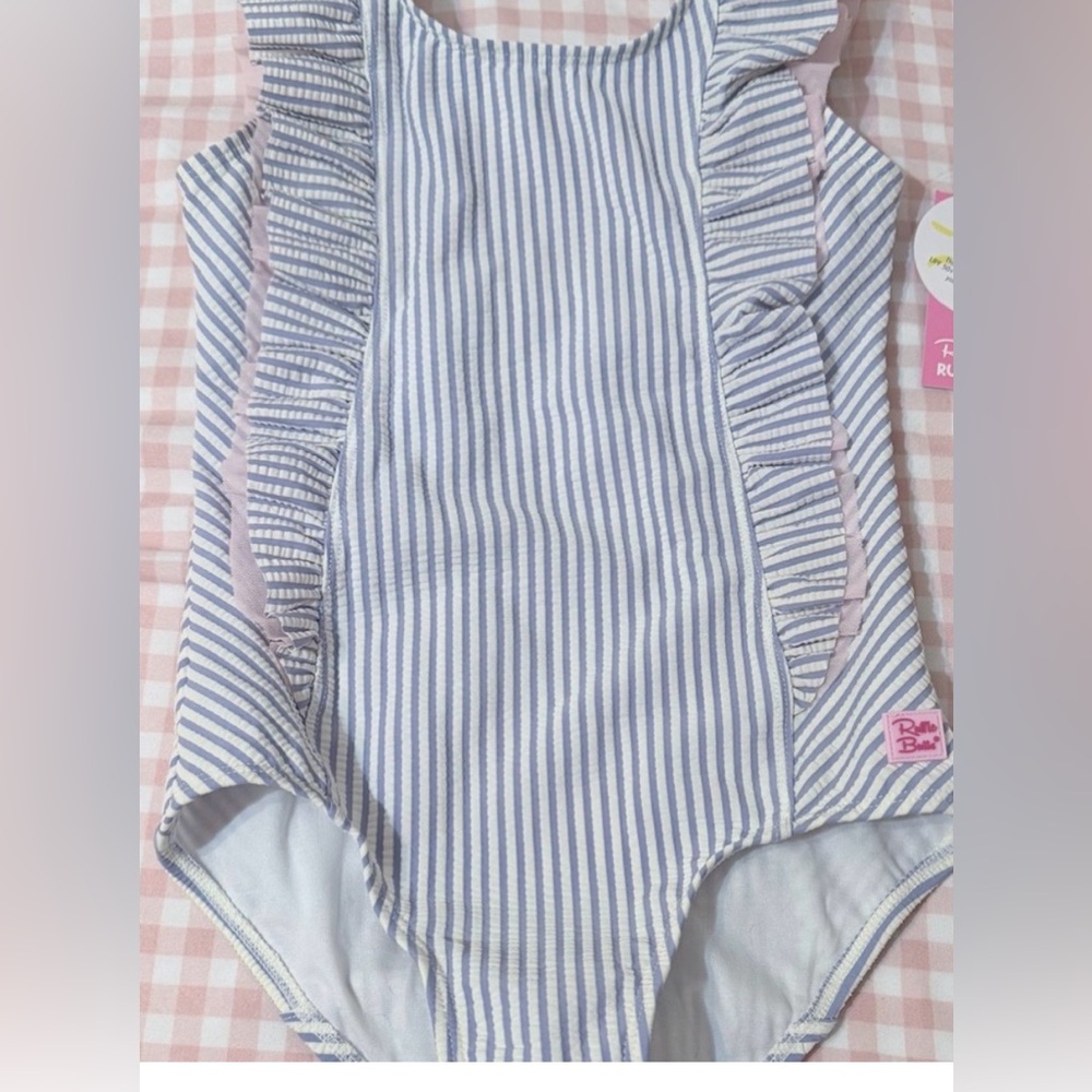 RuffleButts Striped Ruffle Swimsuit girls.